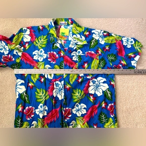 Harshal Caribana NWT Blue Pink Green Tropical Print SS Hawaiian Shirt XL - Picture 7 of 11